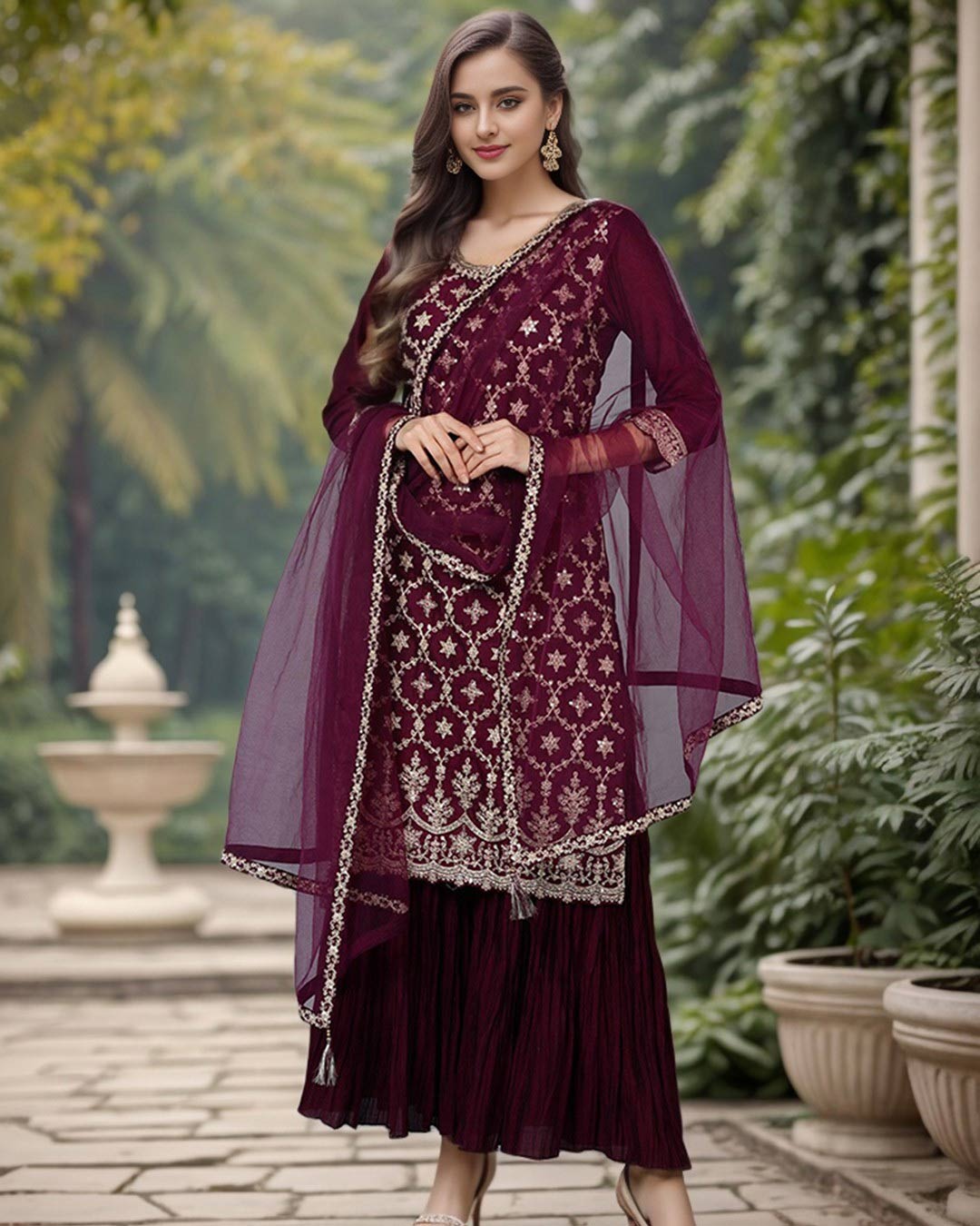 Embroidered Work Sharara Suit