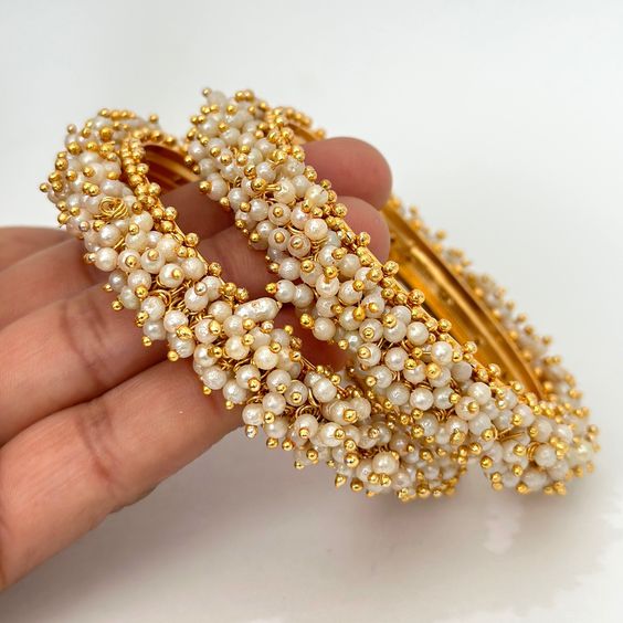 Gajra Gold Pearl Bangle Set Design