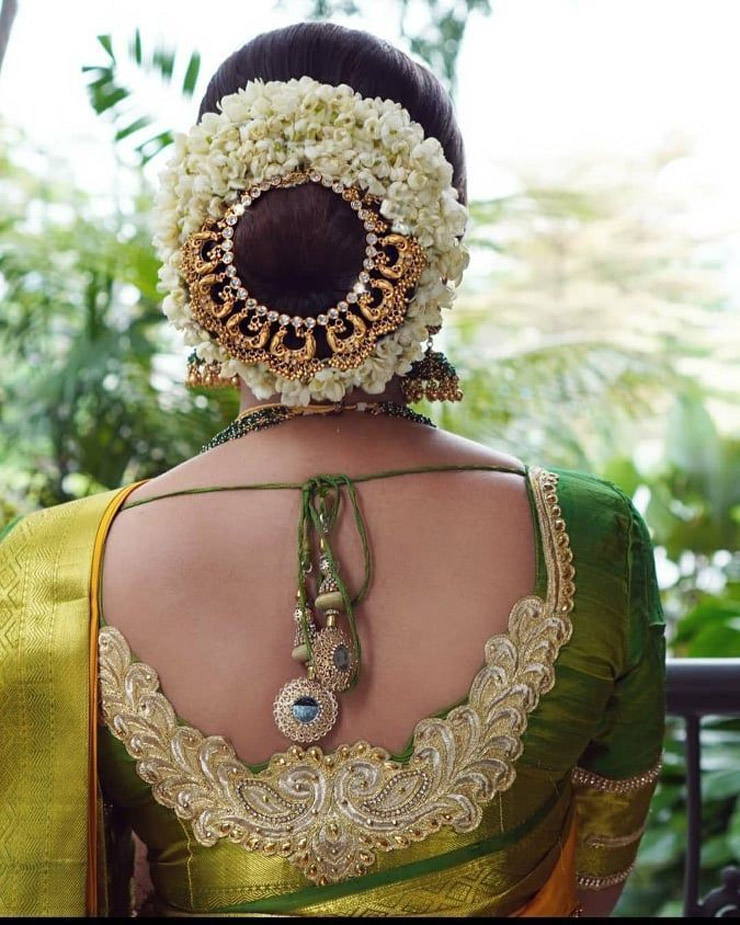 Gajra with heavy bun hairstyle