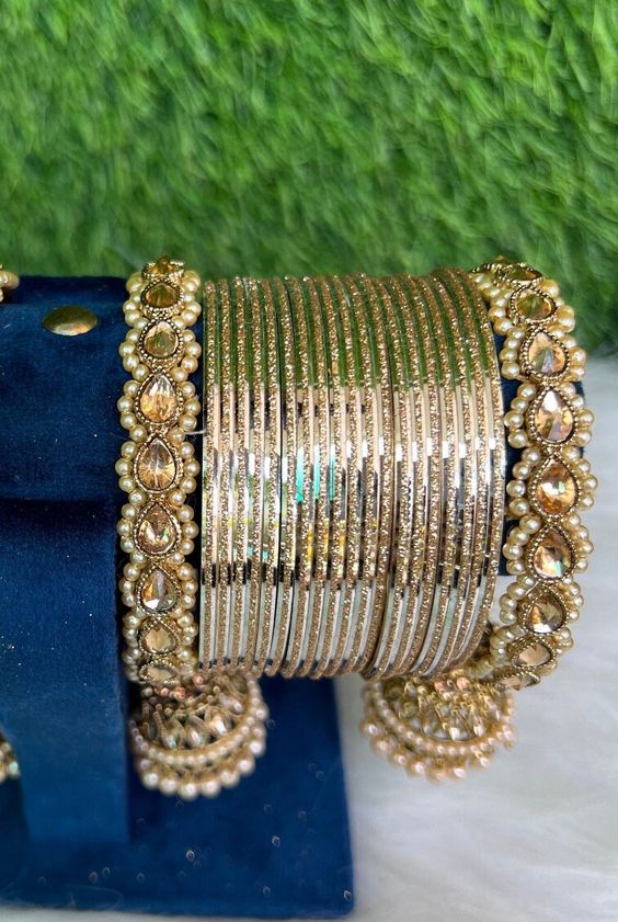Golden Bangle Set With Latkan