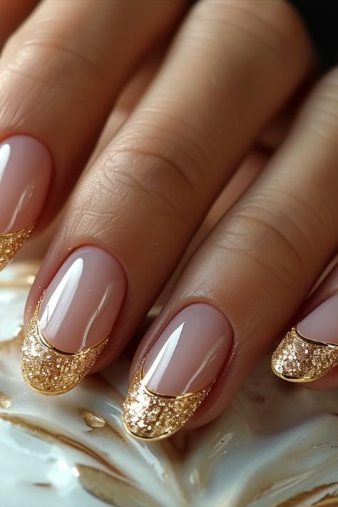 Golden French Tip Hartalika Teej Nail Art Design