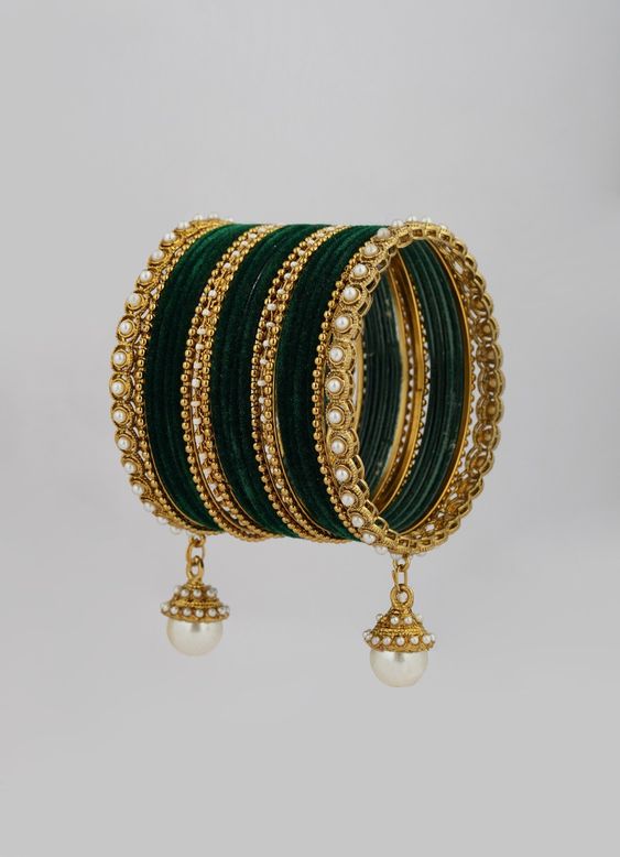 Green Bangle Design With Jhumka
