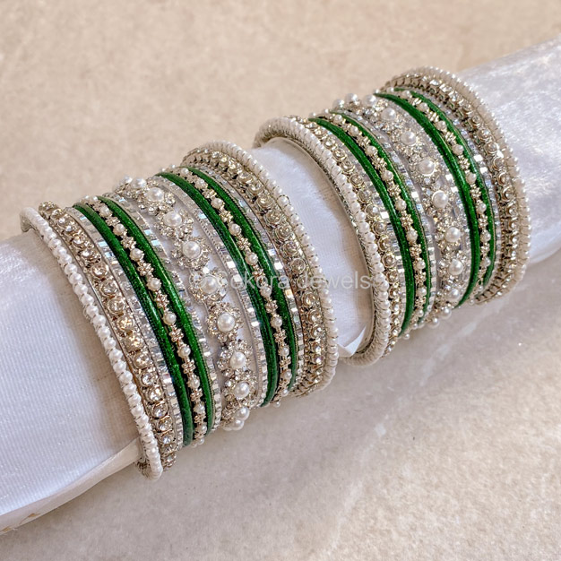 Green Silver Bangle Set Design