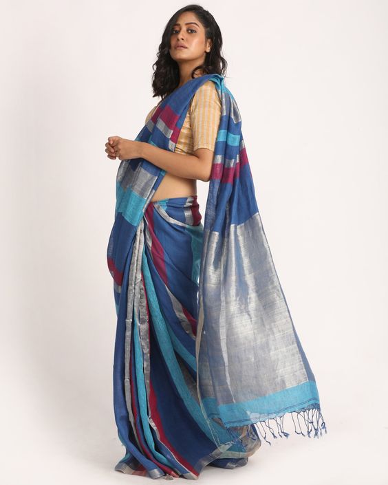 Handloom Linen Indigo Saree Design