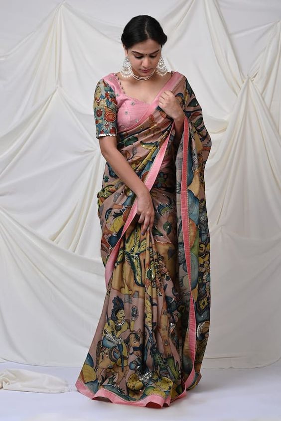 Handpainted Cotton Kalamkari Saree Design