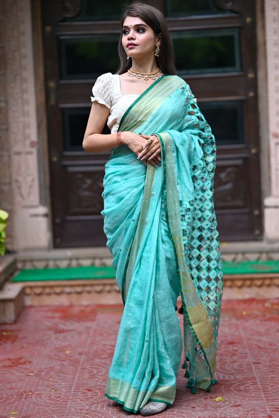 Khadi Linen Saree Design