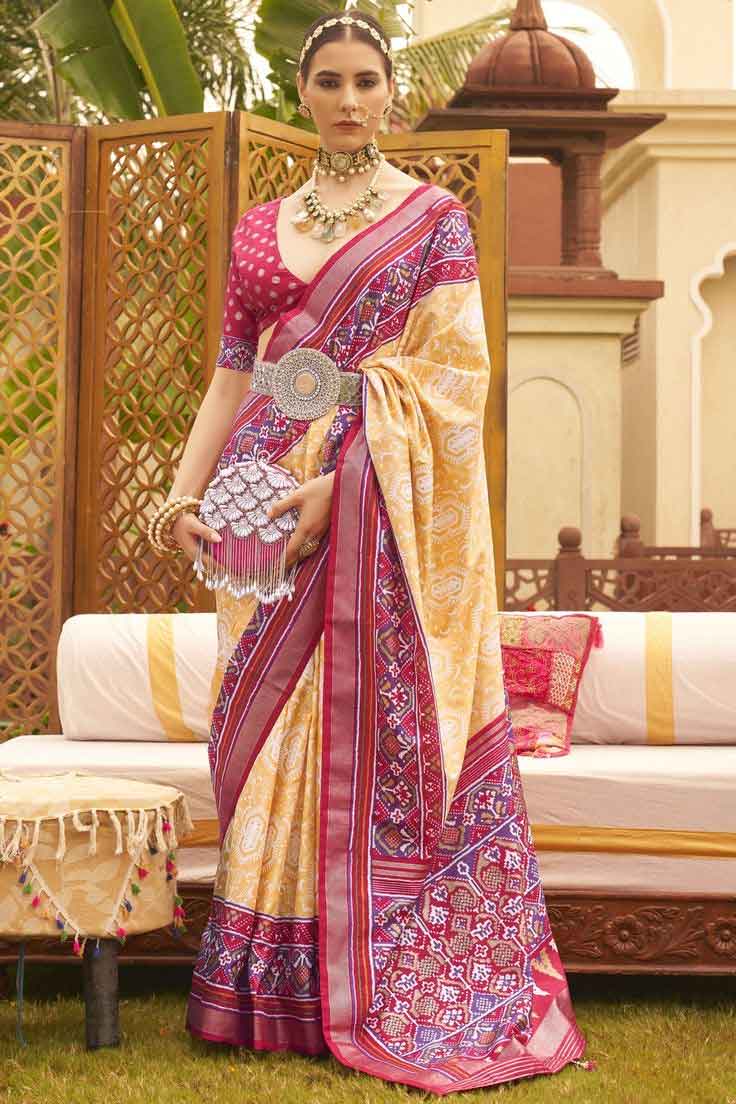 Light Yellow Patola Silk Saree