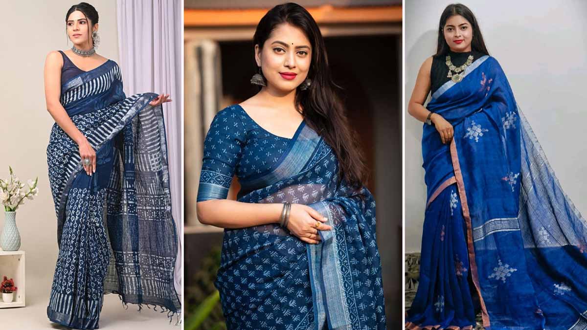 5 Linen Indigo Saree Designs To Bookmark | HerZindagi