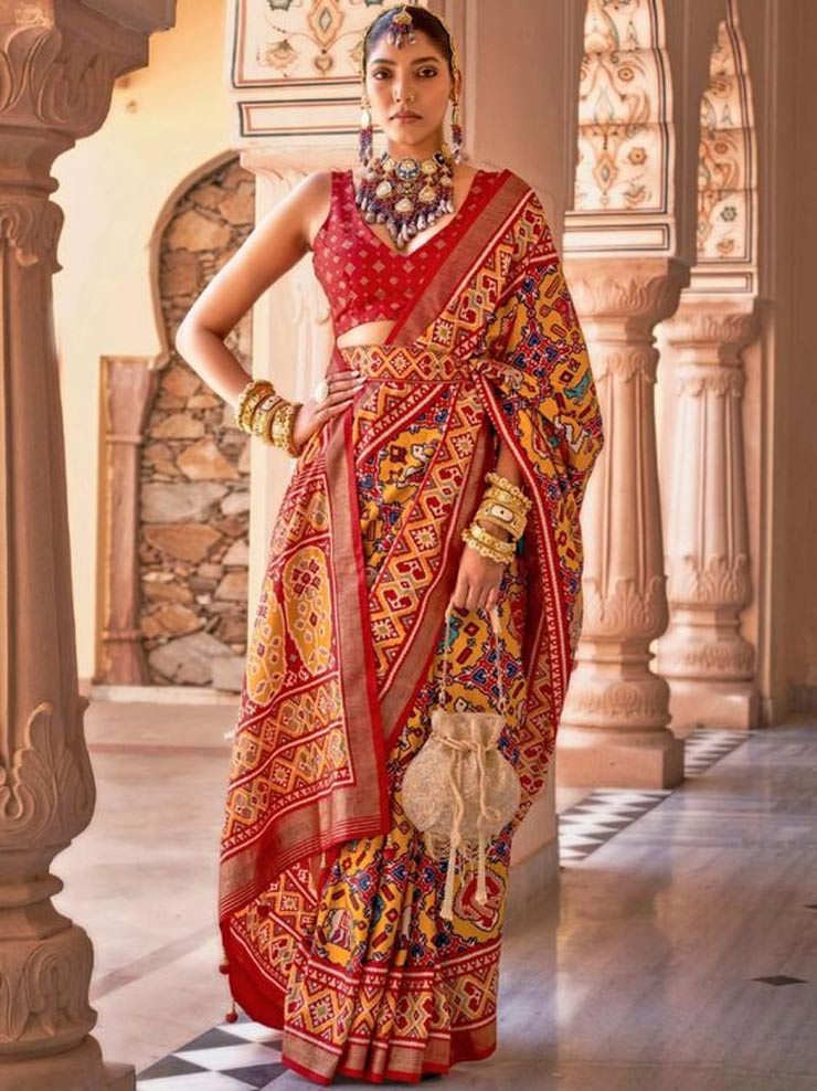 Mustard Yellow Patola Silk Saree Design