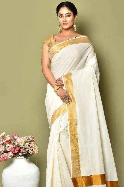 Plain White Saree Design
