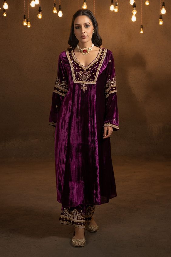 Purple Silk Velvet Suit For Wedding