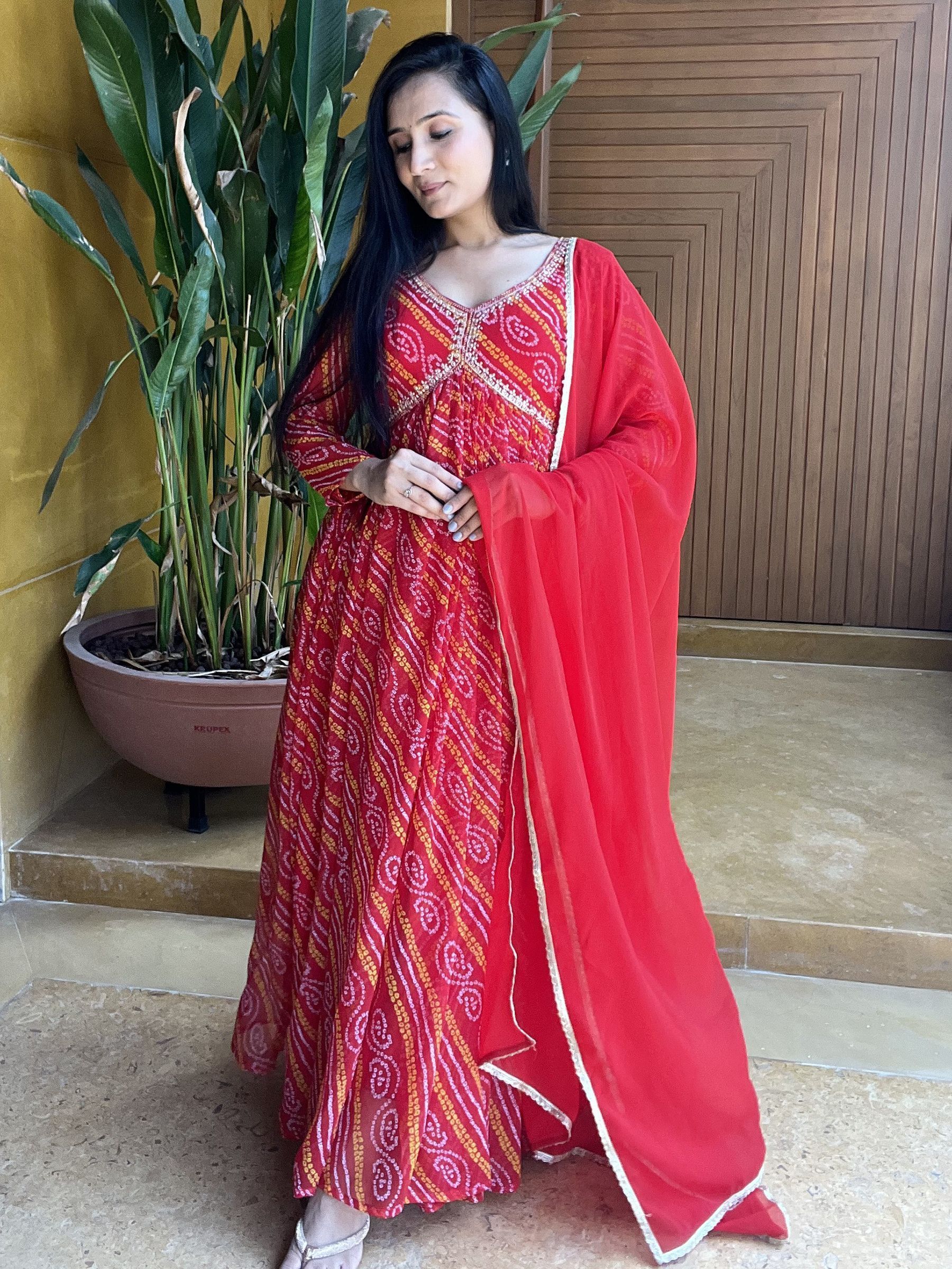 Red Georgette Bandhani Suit Design