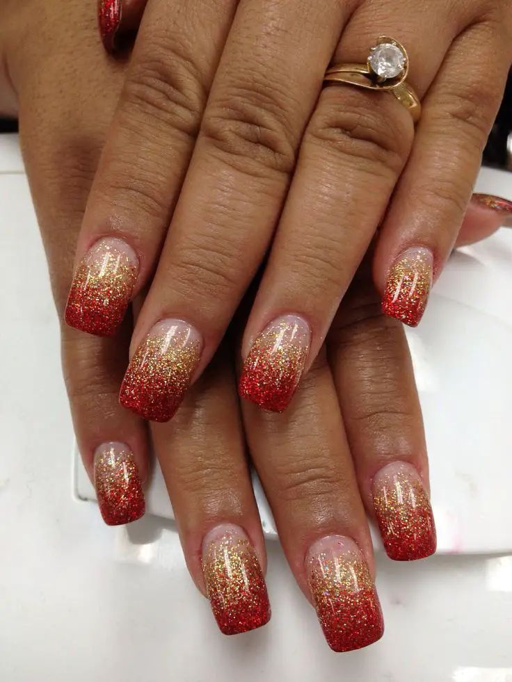 Red Glitter Hartalika Teej Nail Art Design