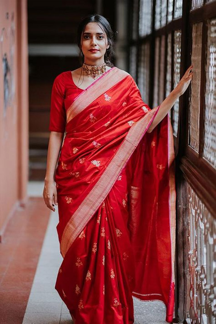 Red Pure Katan Silk Banarasi Handloom Saree Design