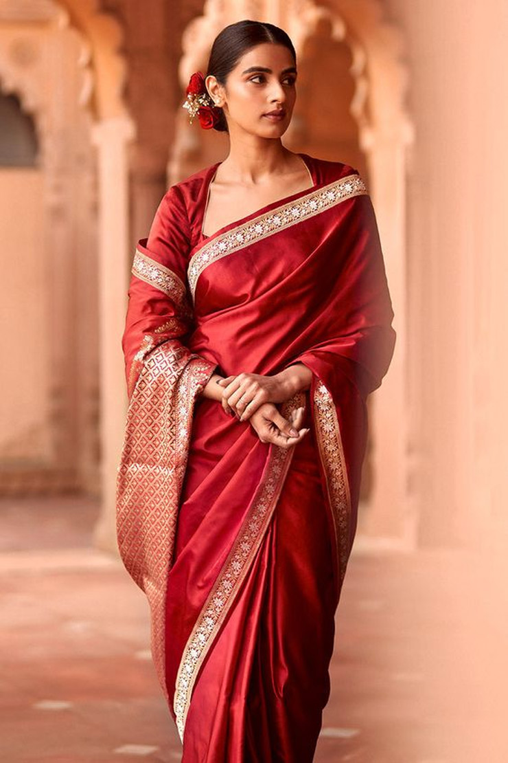 Red Pure Soft Satin Silk Banarasi Handloom Saree