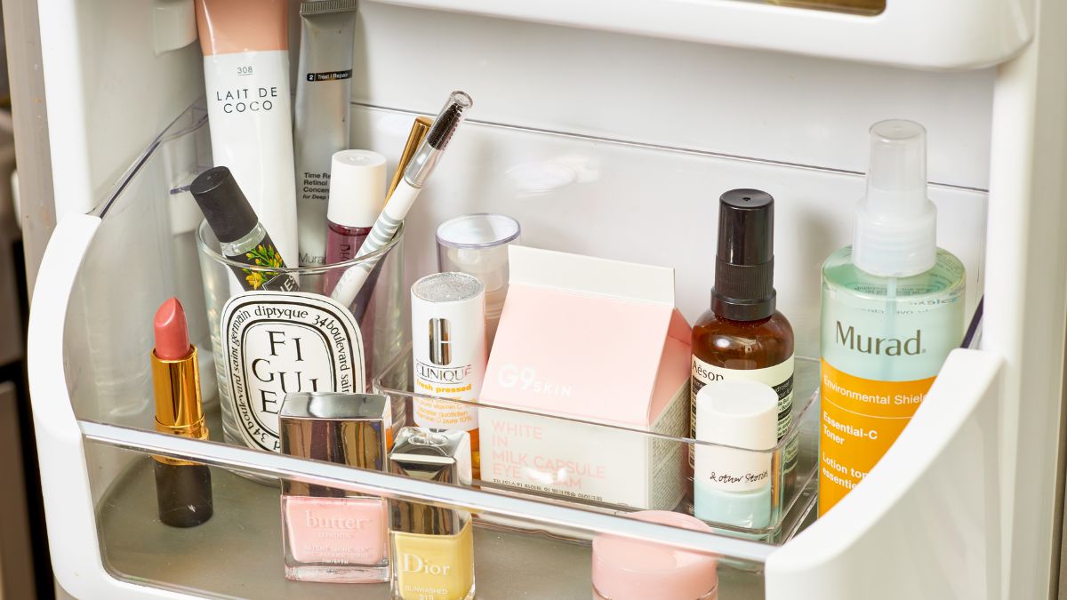Skincare products in fridge