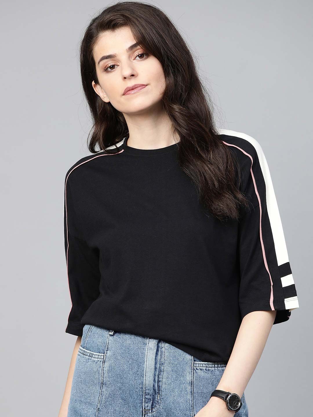 Striped Design Black T Shirt