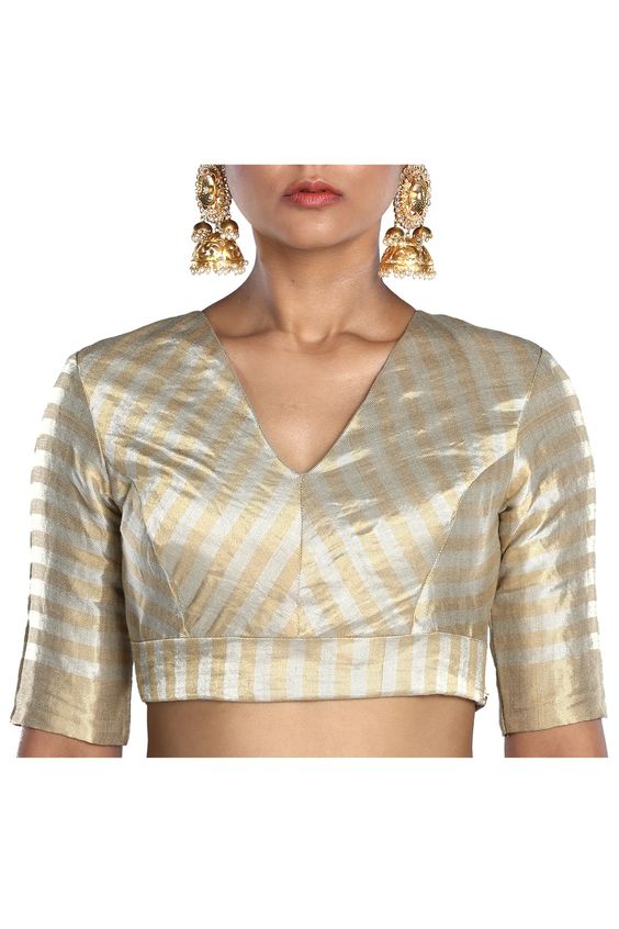 Striped Silk Golden Blouse Design