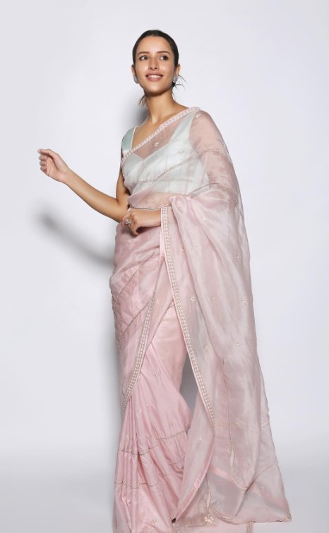 Triptii Dimri’s Sheer Pink Net Saree Design