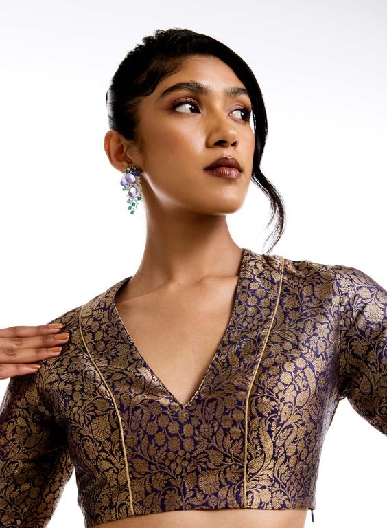 V Neck Katan Silk Blouse Design