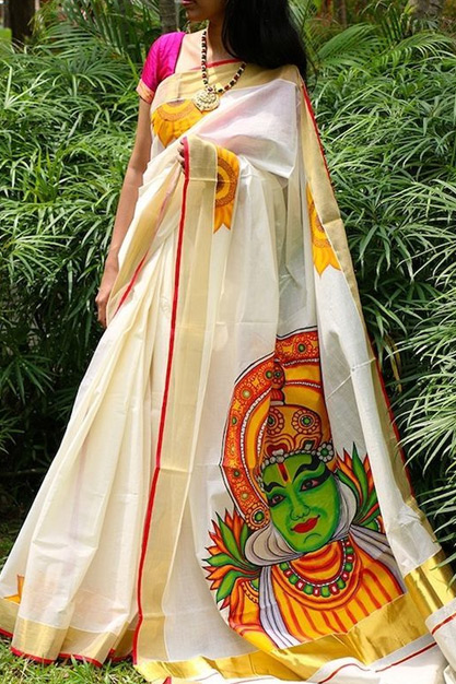 White Art Silk Saree Design