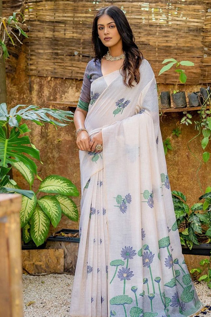 White Floral Saree Design