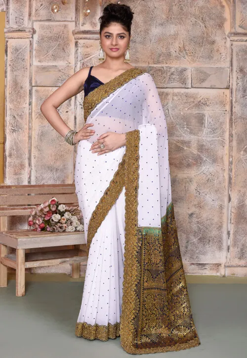 White Georgette Saree Design