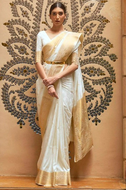 White Golden Border Saree Design