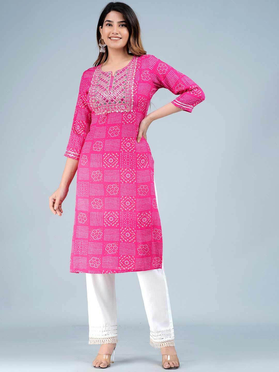 Zari & Thread Work Bandhani Printed Kurta