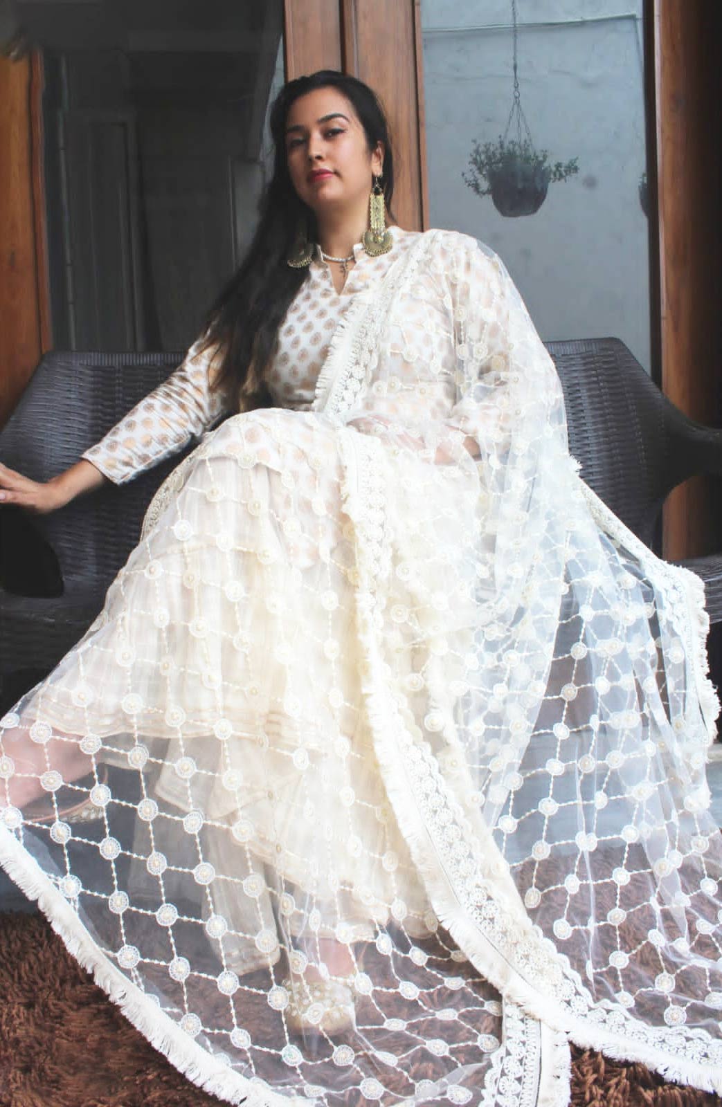net  chikankari dupatta