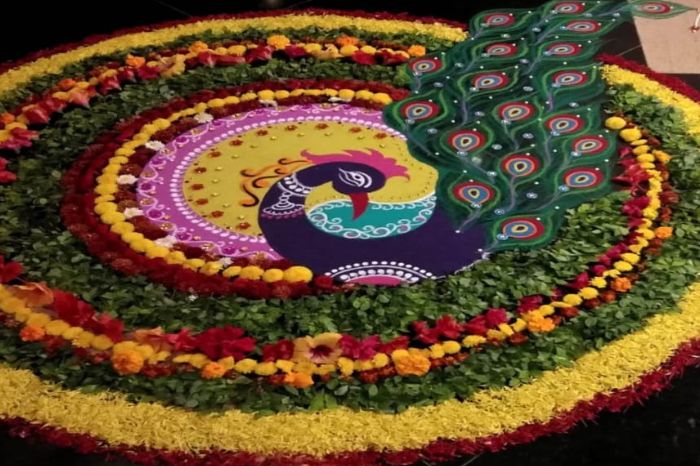 peakcock rangoli  inside
