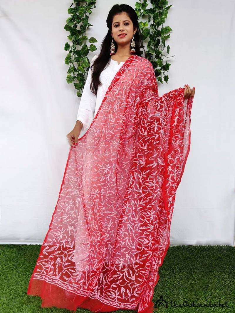red chikankari dupatta