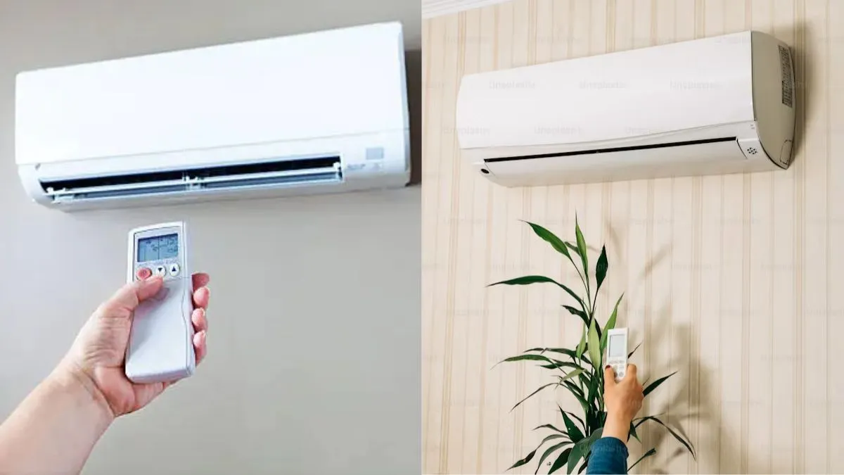 Modern split AC unit mounted on a wall in a bright room
