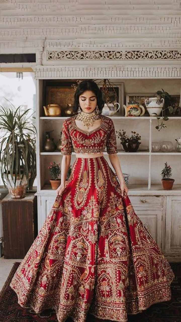 Bridal Lehenga on velvet Jarkan work | Bridal lehenga, Bridal lehenga  choli, Embroidery dress diy