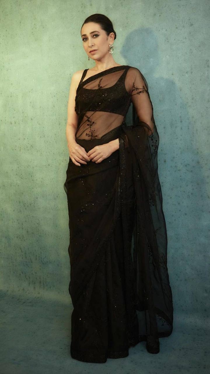 Famous Actress Priyanka Chopra Style Black Thread Work Saree