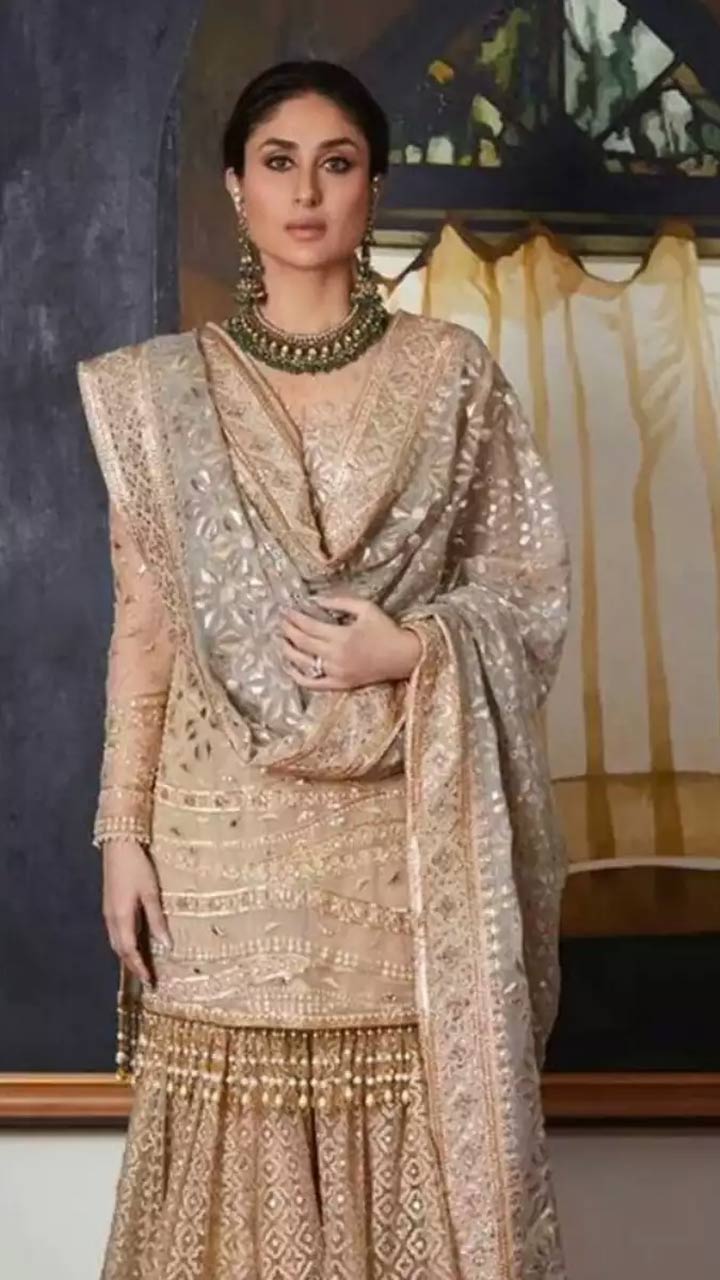 Peach Straight Cut Embroidered Pakistani Sharara Suit Latest 3331SL04