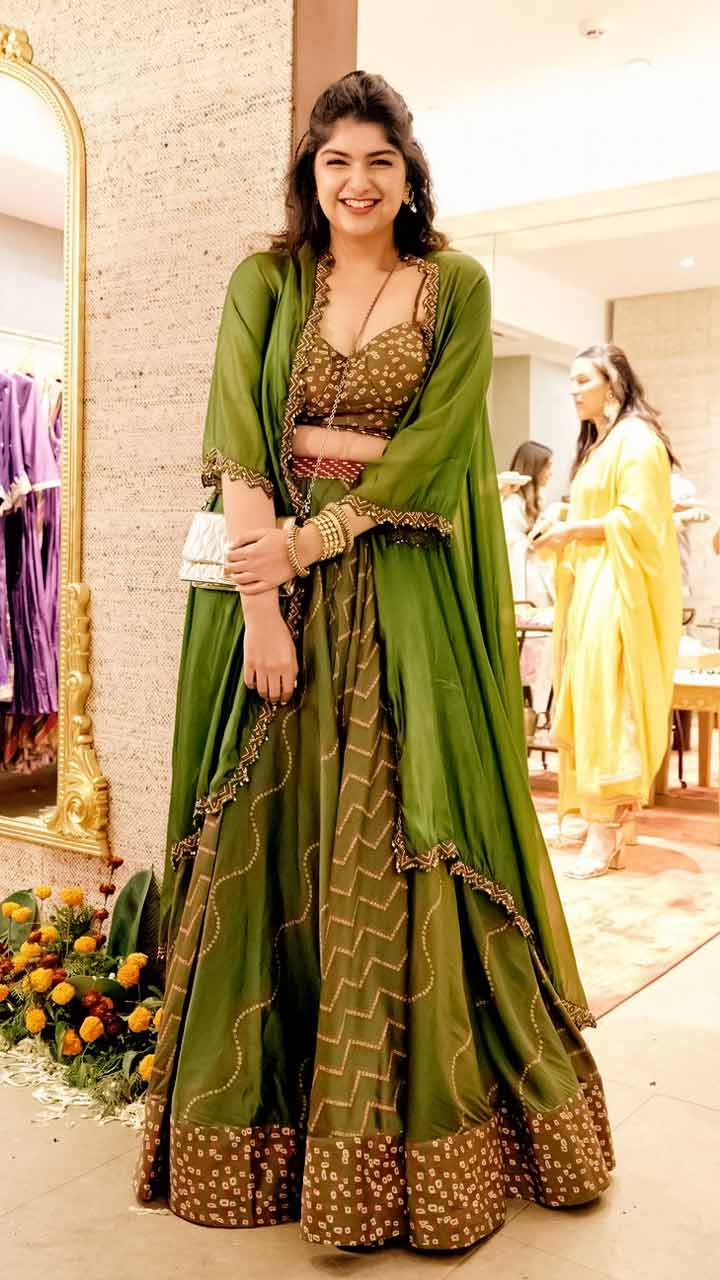 Paradise Boutique - Our pretty client Kiran looking more prettier to wear  Mehndi color grara suit designed by paradise boutique 👗Hand Embroidery  dress & suit's Colours can be customized Enquiries , Please